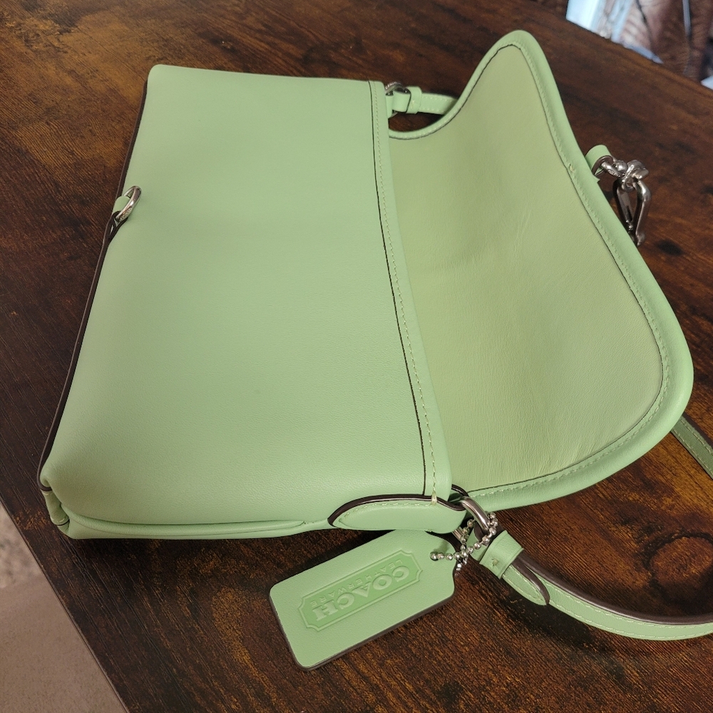 Coach Hamptons Small Leather Shoulder Bag.  Color: Pale Pistachio - Picture 13 of 16